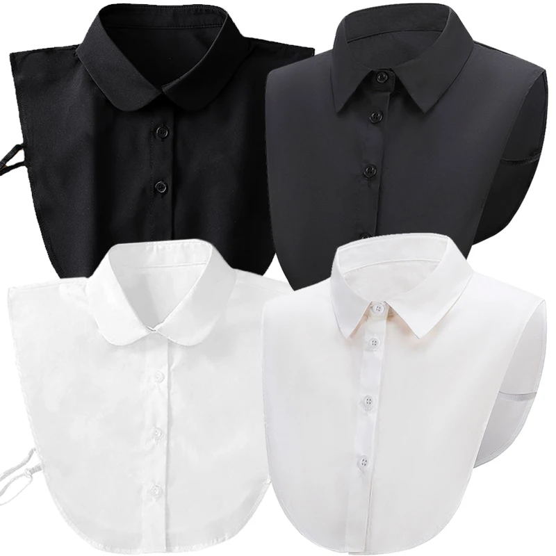 Women Detachable Cotton Fake Collar Fashion Black White Blouse Tops False Collars Pointed Round Shirt Lapel Clothes Decoration