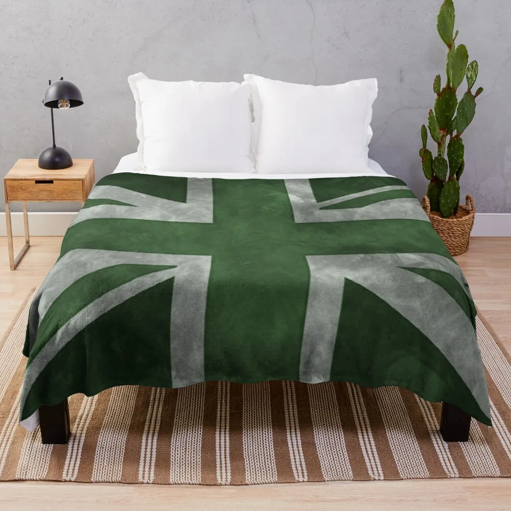 

Green Distressed Union Jack Throw Blanket weighted blanket Ultra-Soft Micro Fleece sofa blanket with tassels