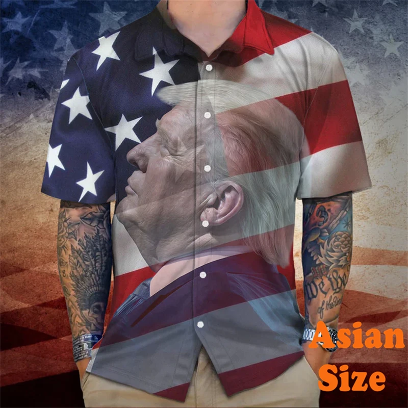 Гавайские каникулы рубашка с юмором Trump для мужской одежды рубашки лацканами и
