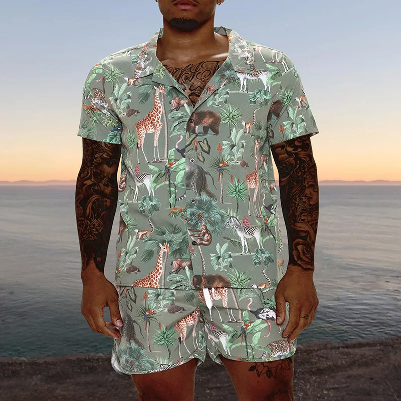 

European and American men's 2022 summer beach suit men's casual fashion holiday shirt shorts men tracksuit tracksuit men