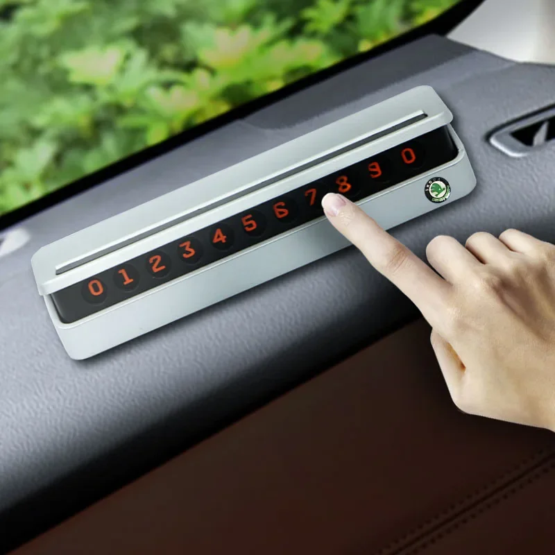 Car Temporary Parking Card Phone Number Plate For Skoda Octavia A5 A7 RS Fabia Superb Rapid Yeti Kodiaq Auto Accessories