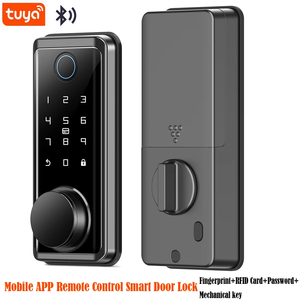 

, Электронный дверной смарт-замок со сканером отпечатков пальцев, Bluetooth, ручка с паролем, дистанционная разблокировка через приложение Tuya, механический ключ доступа
