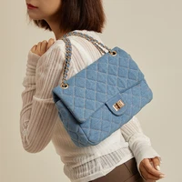 petscog 2022 fashion womens shoulder bag denim blue chains cover hasp crossbody bags vintage casual handbag fashion tote