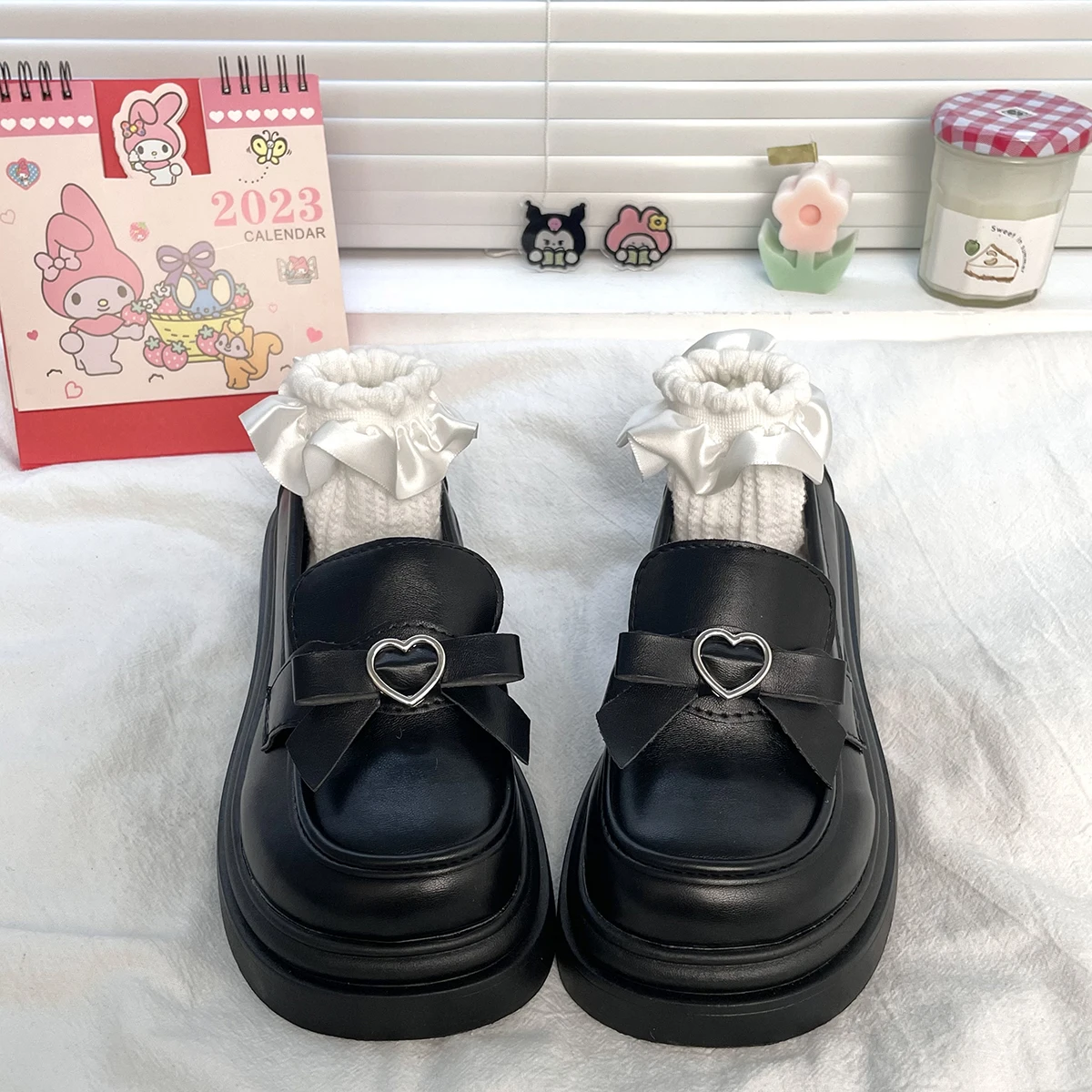 2023 Spring heart bow Women Loafers New Thick Soled Lolita shoes Japanese JK leather shoes college girls platform shoes sandals