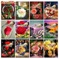 ruopoty diy 60x75cm red flower painting by numbers kits for adults children handmade diy framed on canvas home crafts