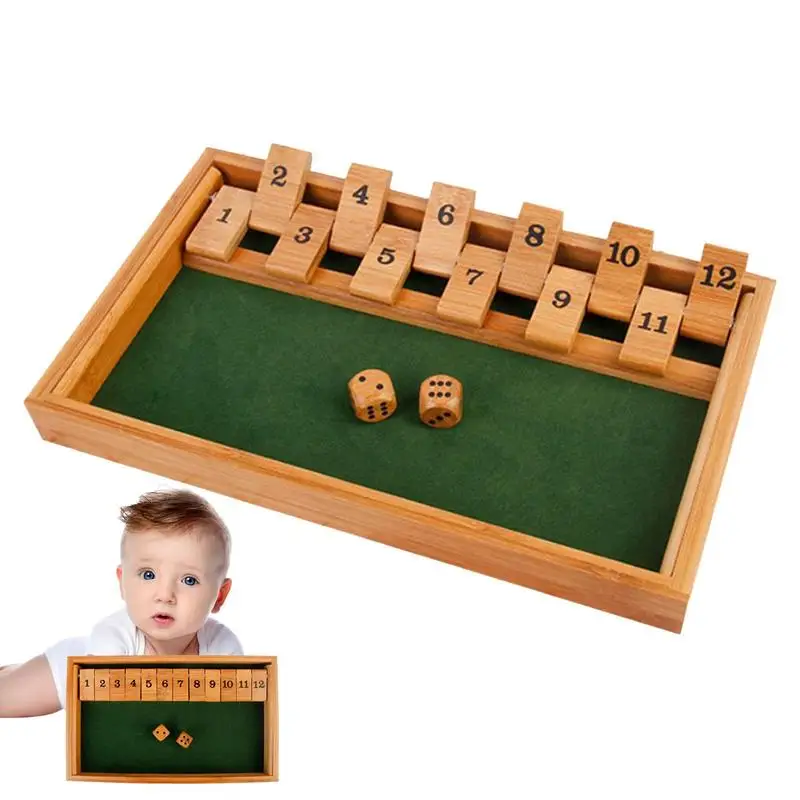 

Shut Box Game Wooden Board Game With Dice 1-2 Player Wooden Dice Game Flip Numbers Shut The Box Dice Game For Kids Families