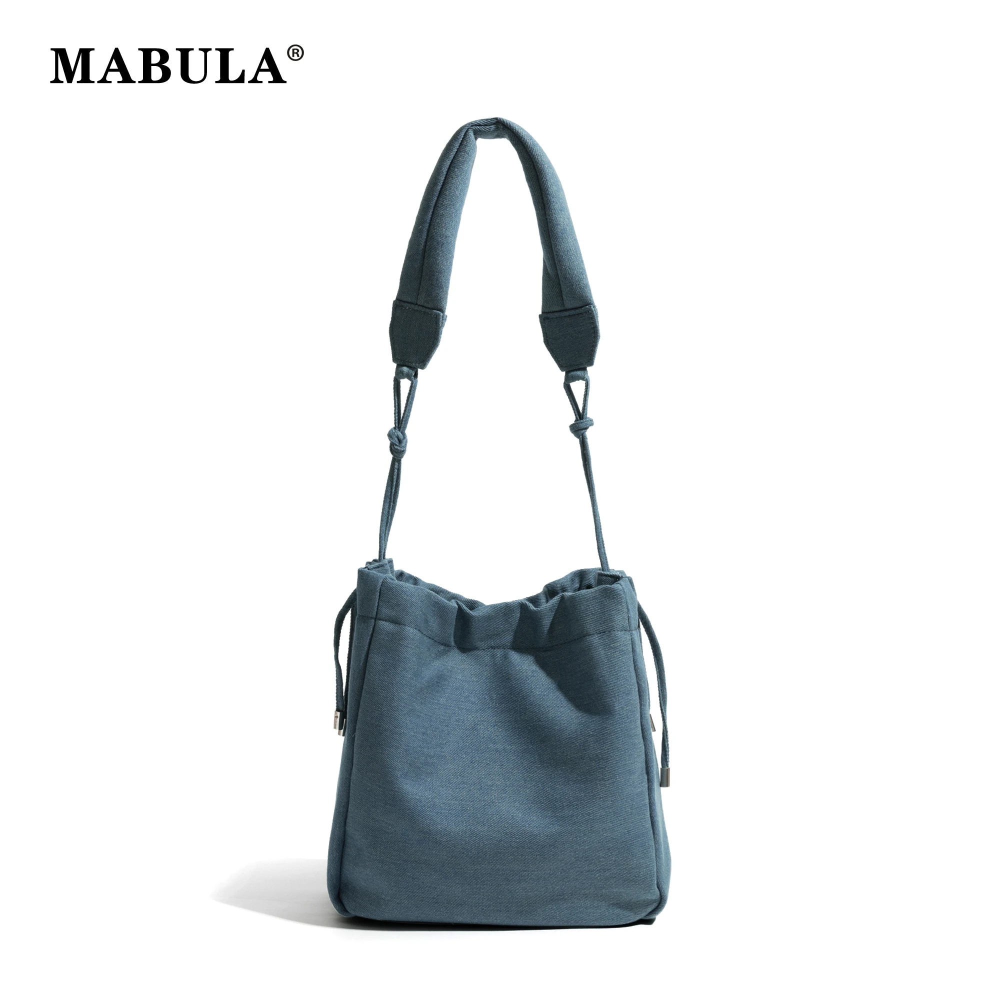 

MABULA Drawstring Denim Shoulder Bucket Phone Purse Simple Eco Small Hobo Handbag Fashion Women Basket Shopper Bag