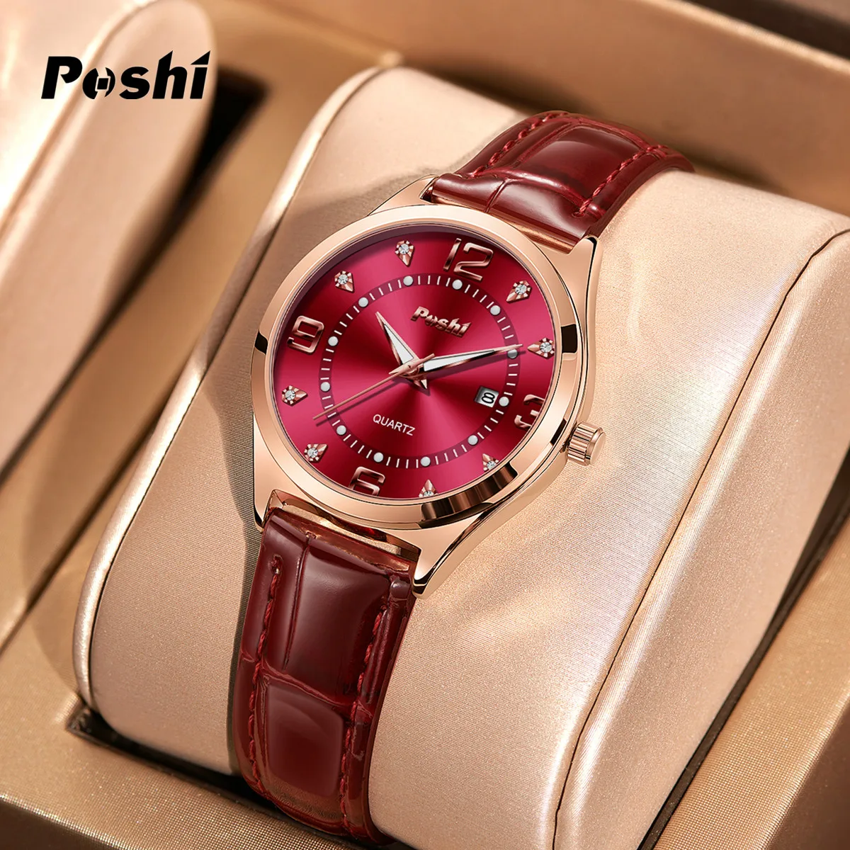 Poshi 972 стильные кварцевые наручные часы с кожаным ремешком повседневный модный
