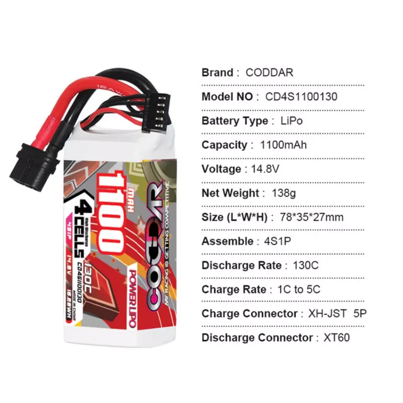 CODDAR 1100MAH 4S 14 8 V 130C huull ong 35 модель самолета 5 дюймов пересекающий самолет литиевая