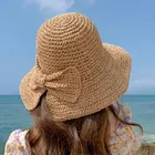 Шляпа женская Соломенная Складная с широкими полями и бантом, Панама от солнца, для пляжа, летняя