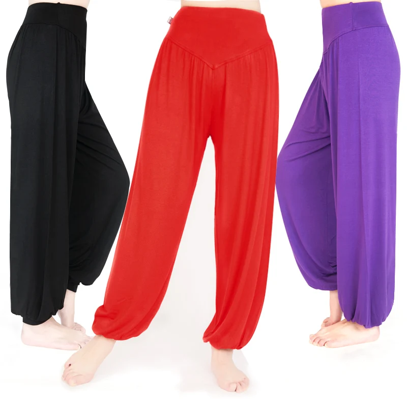 

S-3XL Women Yoga Pants Women Plus Size Sports Pants Yoga Leggings Colorful Bloomers Dance Yoga TaiChi Pants Modal WomenTrousers