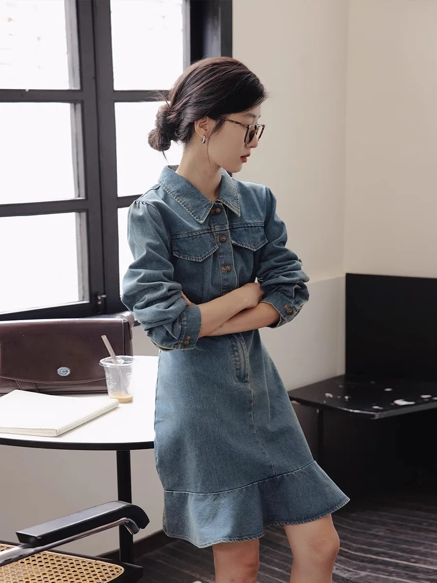 Джинсовая юбка рыбий хвост женская осень 2023 новинка во французском стиле