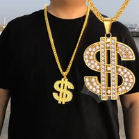 hip hop jewelry us dollar money pendant necklace gold chain jewelry women man alloy diamond necklaces ring set