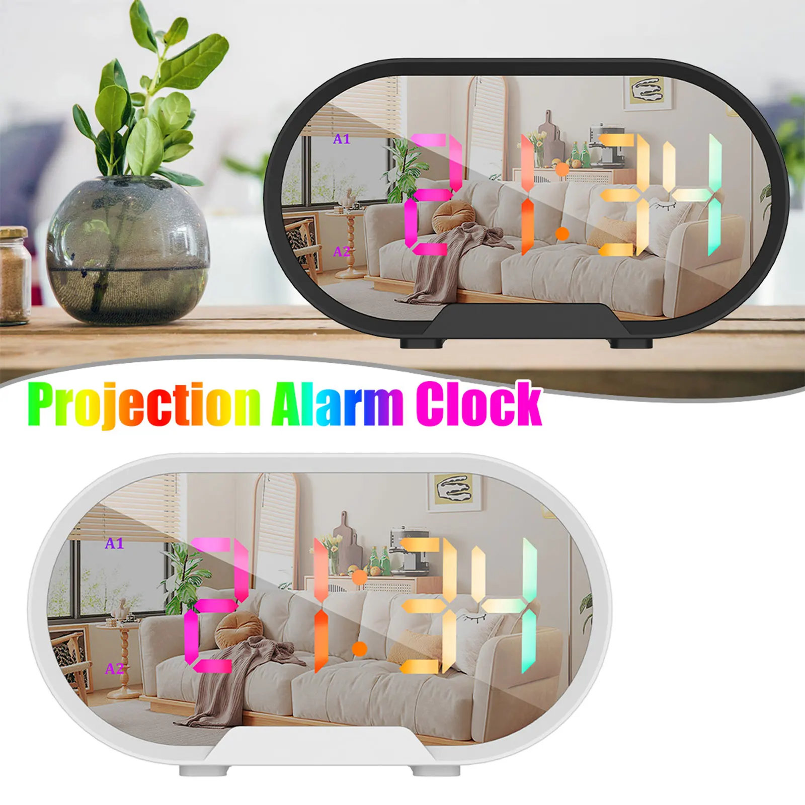 With Mirror Surface Adjustable Brightness And Volume Led Mirror Electronic Clocks With Snooze Portable