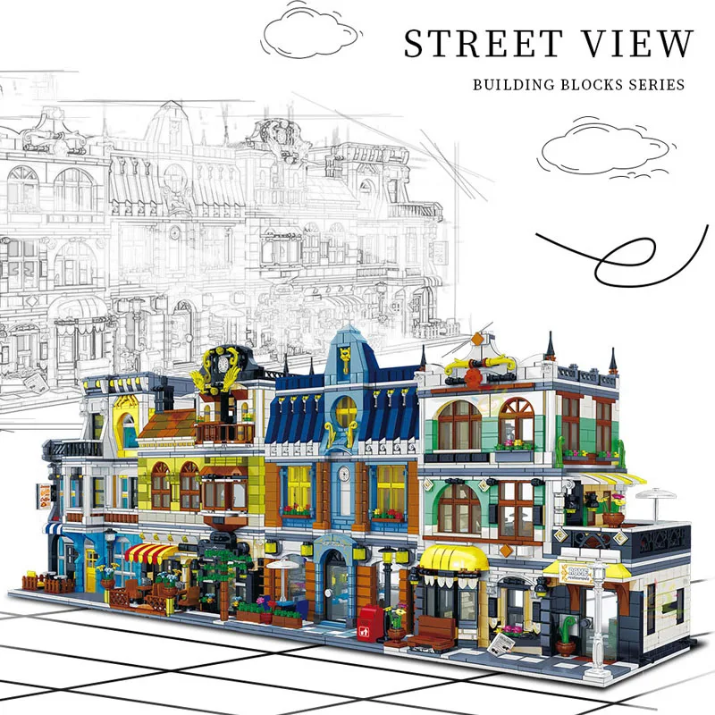 

City Building View Series MOC Bricks Blocks Hotel House Villa Cafe Modular Architecture Cottage Model Toys for Kids Christmas