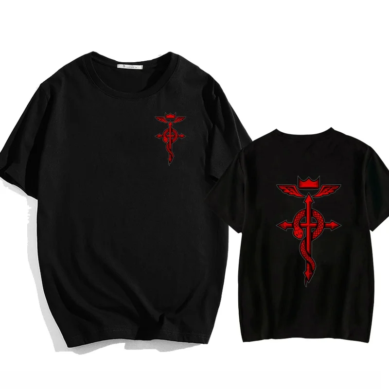 

Футболка с принтом аниме цельнометаллического алхимика, Летняя Повседневная Свободная рубашка, модная рубашка унисекс с круглым вырезом и коротким рукавом для мужчин