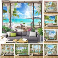seaside scenery goth tapestry wall hanging trippy tapestry home room decoration boho tapisserie psychedelic tapestry