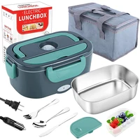 portable electric lunch box 2 in 1 home car stainless steel food heating bento box 12v24v 110v220v heated warmer container set