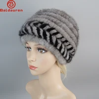Hot Sale Style Real Natural Mink Fur Hat For Middle-aged Group Noble Women's Winter Knitted Mink Fur Pineapple Shape Fur Cap Hat