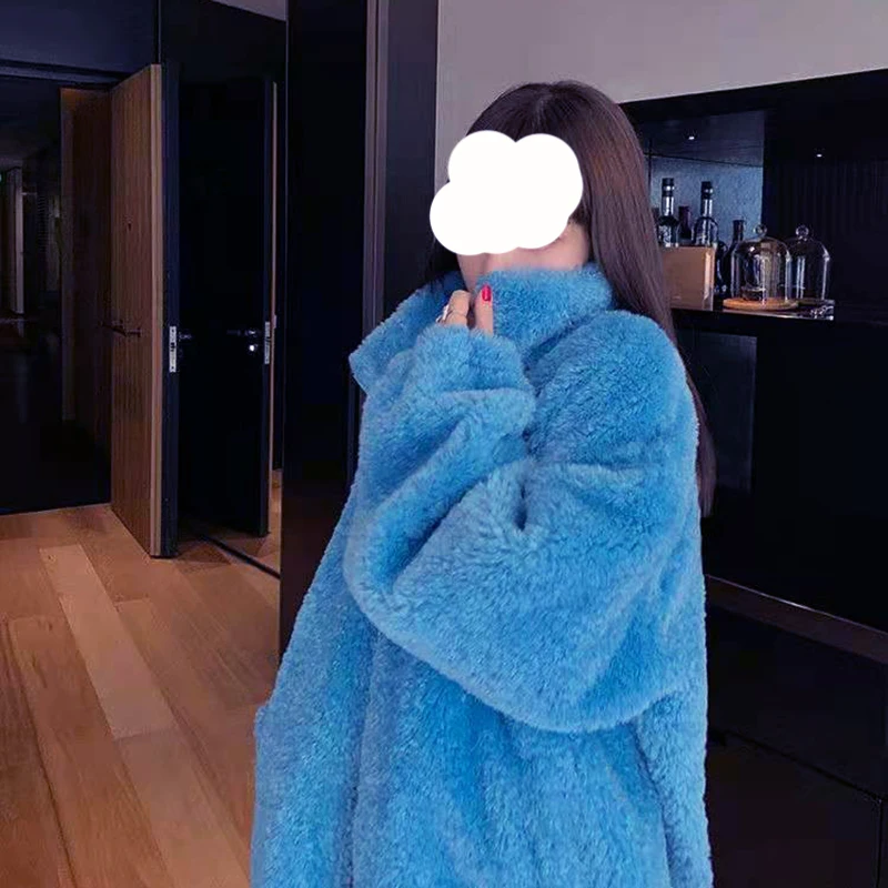 Fashion Autumn/winter Faux Fur Coat Women Warmth Soft Plus Velvet Thick Zipper Lamb Fur Coat Fluffy Comfortable Loose Coat Women