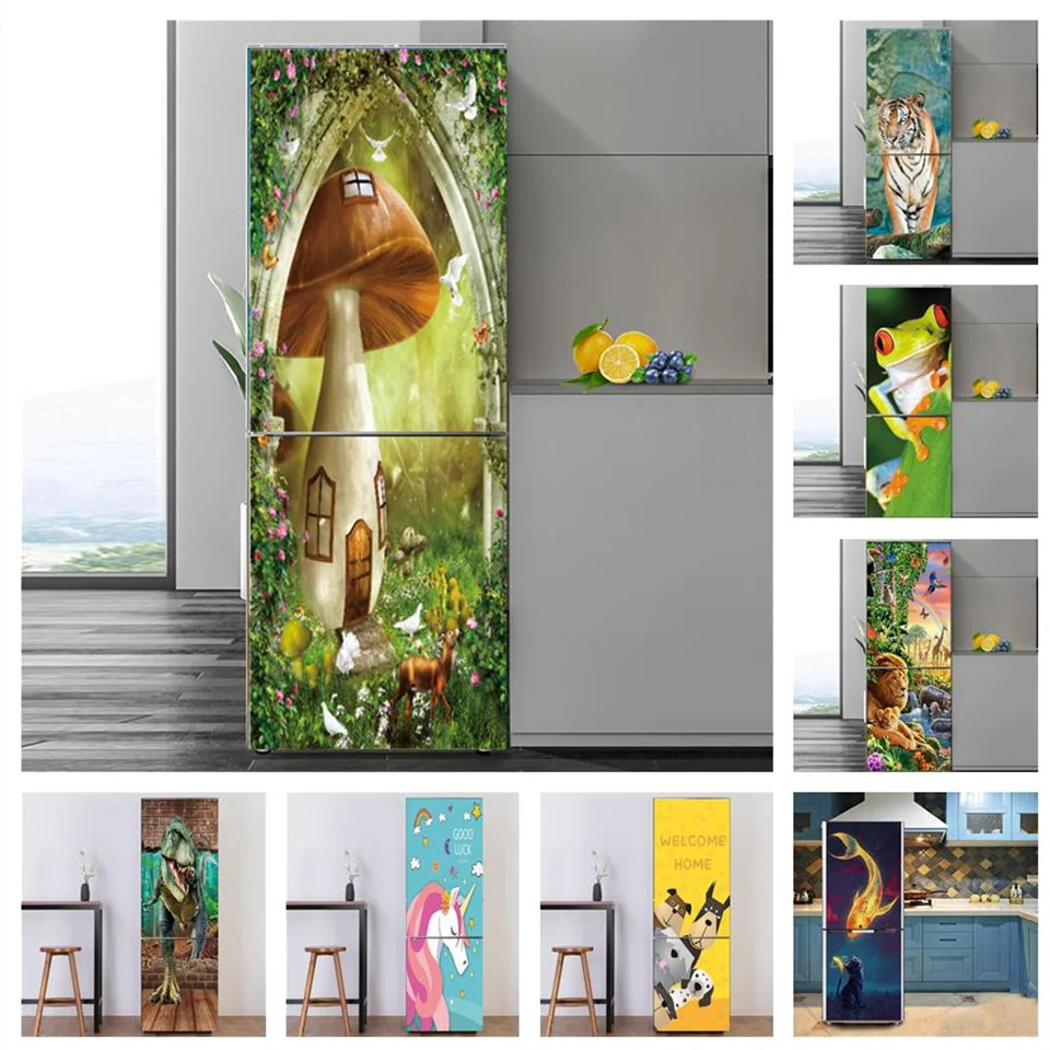 

Cute Cartoon Animal Fridge Wallpaper Waterproof Vinyl Kids Room Decoration Wall Sticker Custom Size Adhesive Poster Home Decor