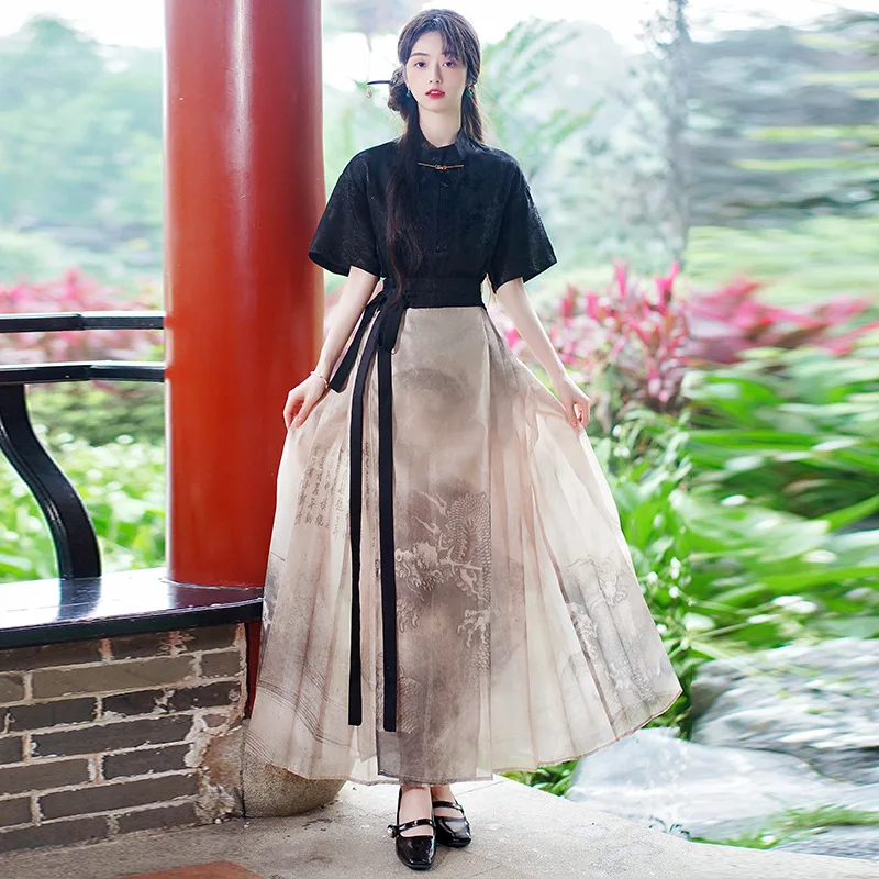 Китайская юбка YOUDEYISI на одной пуговице с воротником-стойкой и короткими рукавами