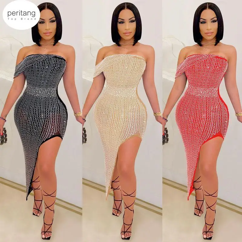 

Женское длинное платье-русалка, элегантное платье без бретелек с открытыми плечами и бусинами, платье для вечевечерние, 2023