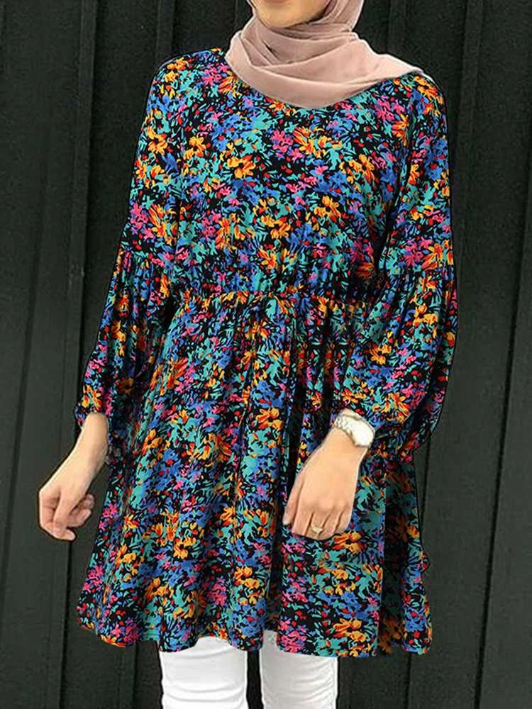 

ZANZEA Full Sleeve O-Neck Abaya Hijab Shirt Women Spring Floral print Muslim Blouse Bohemian Fashion Elegant Casual Islamic Tops