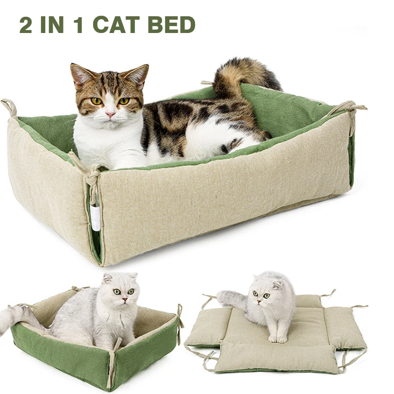 

2022 Pet Mattress Cat Dog Cotton And Linen Nest Soft Comfortable Dual-Use Mat Non-Slip Pet House Supplies Cama Perro