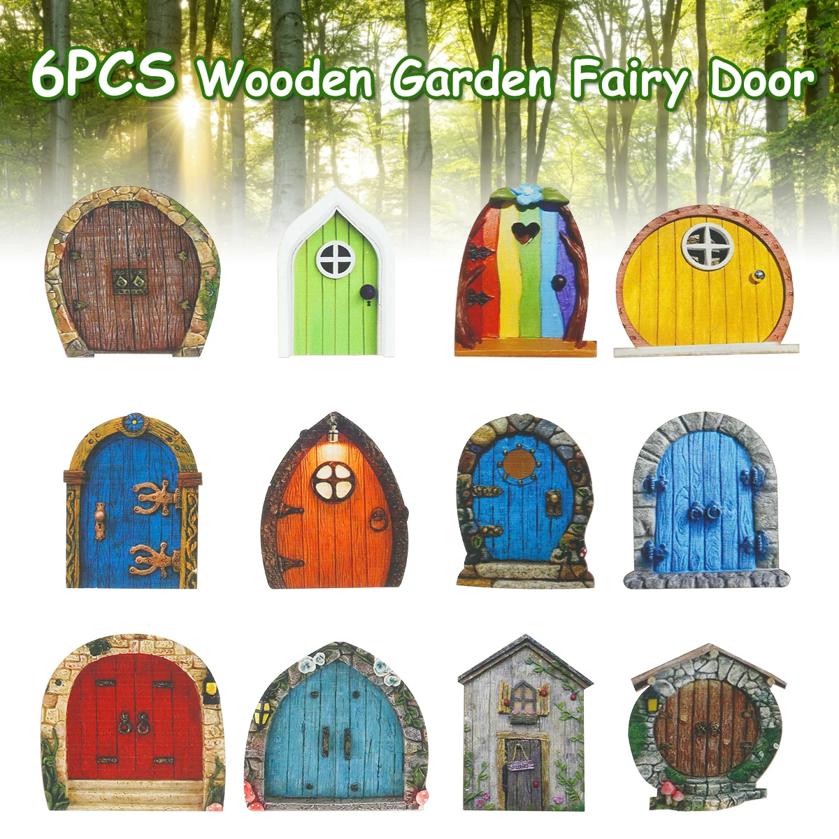 

6Pcs Fairy Door Mini Fairy Garden Door Wooden Miniature Fairy Door Decorative Fairy House Window Door Outdoor Tree Decoration