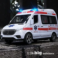 124 large alloy ambulance toy city simulation rescue vehicle sound and light pull back car model collection child boy gift