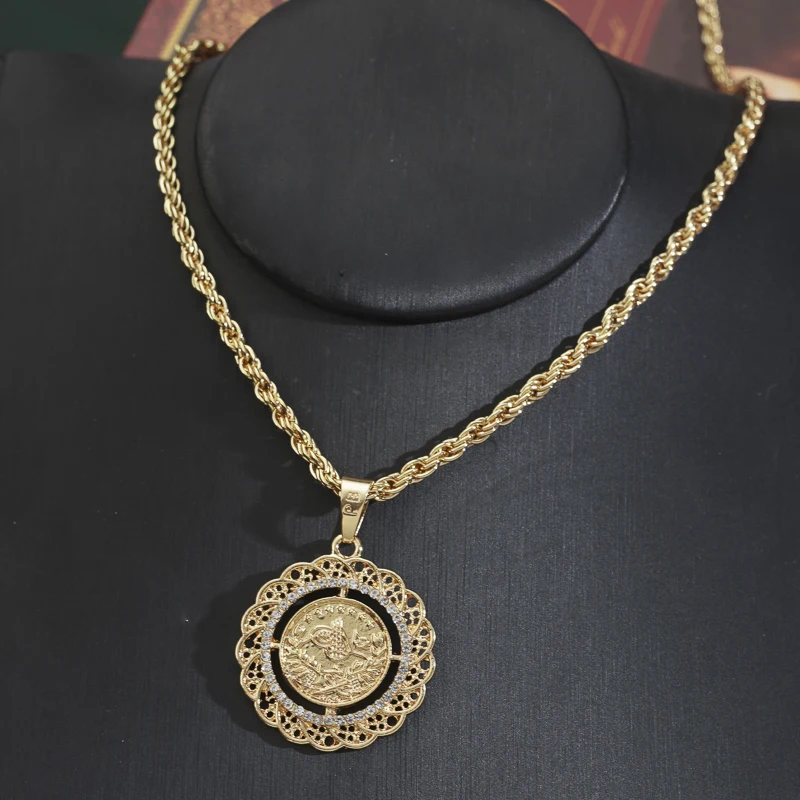 

Turkish Coin Pendant Necklace Plating Gold with Slid Chain Arabic Wedding Chain Necklace Ottomans Totem Jewelry Pendants