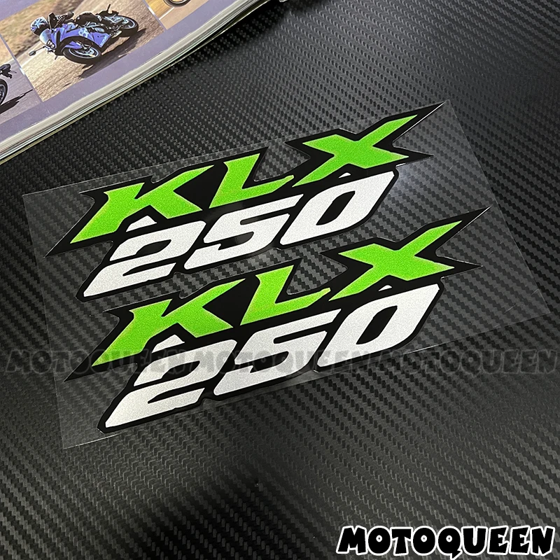 Фото Наклейки-декали для мотоциклов KLX 110, 125, 140, 250, 650, KLX650, KLX125, KLX140, KLX250: светоотражающие логотипы и наклейки на обтекатель и кузов №1