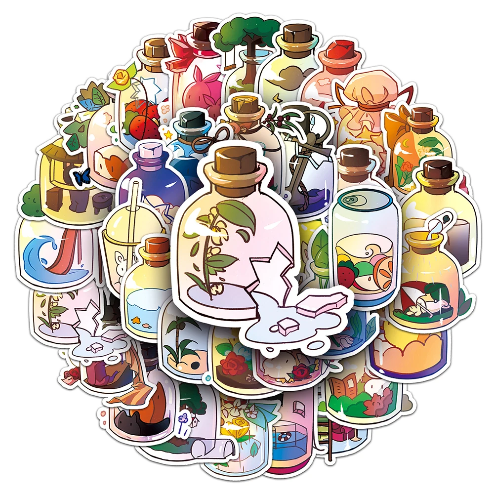 

10/30/50PCS Cartoon Bottle World Stickers Cute Graffiti Luggage Suitcase Stationery PVC Waterproof Cute Decoration Decals Toys