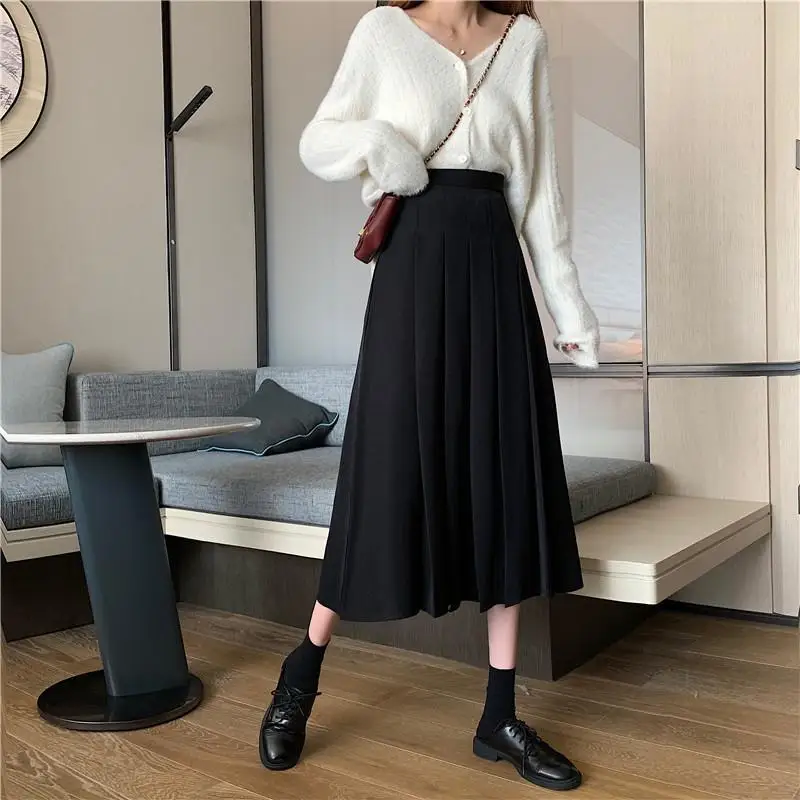 Юбка женская плиссированная до середины икры Элегантная универсальная длинная