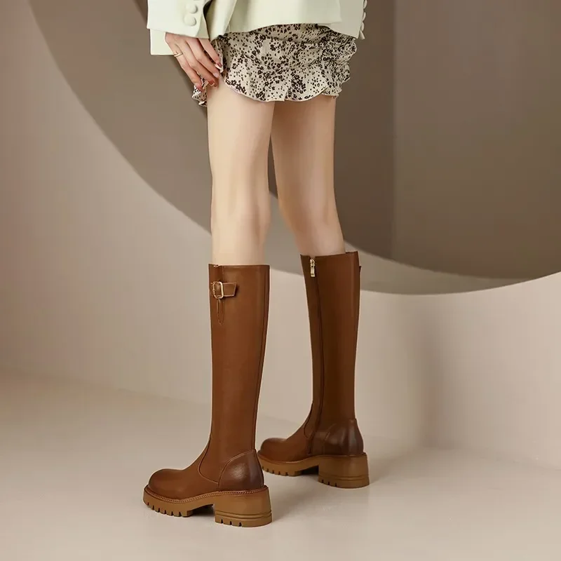 Зимние теплые плюшевые сапоги на платформе женские молнии до колена осенние