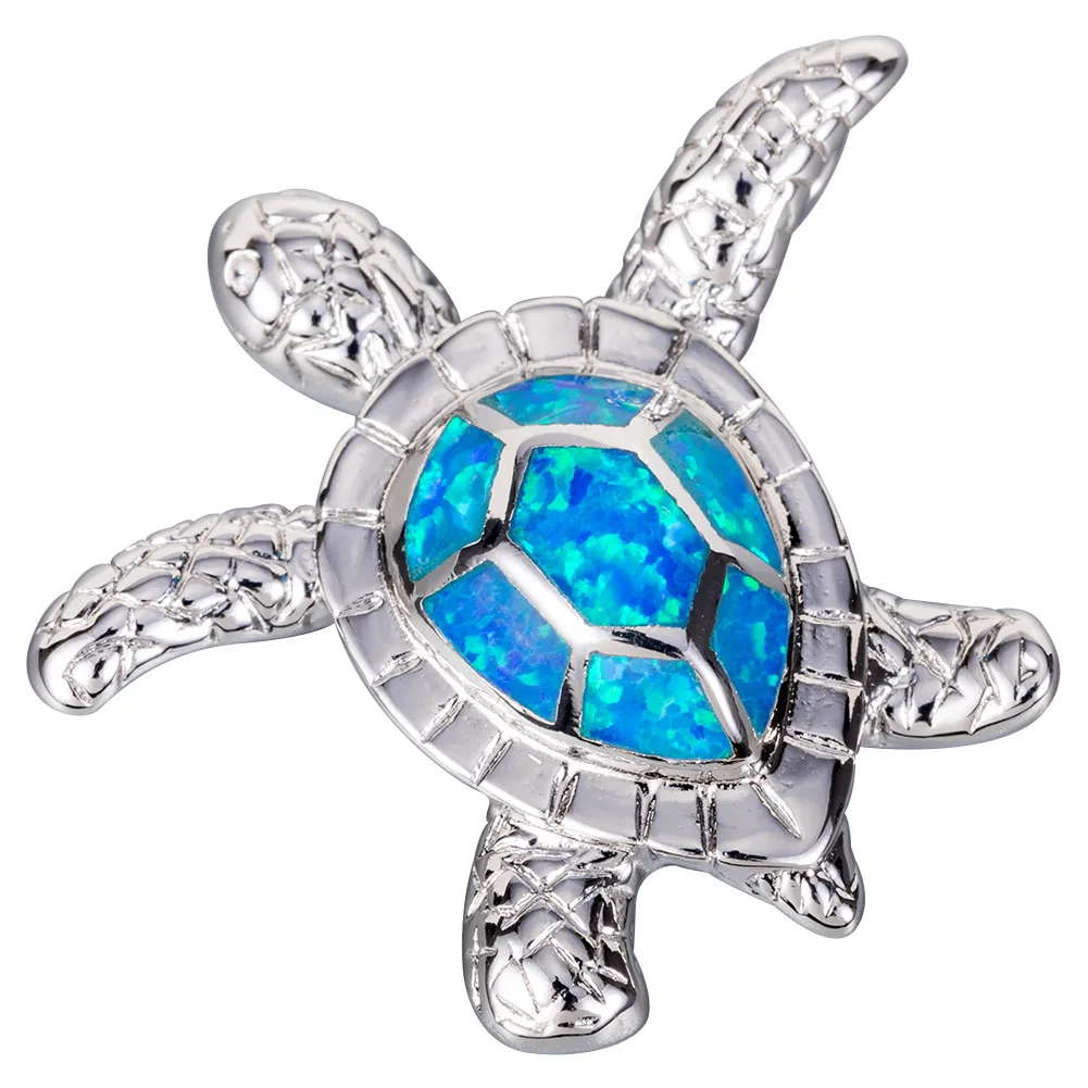 

KONGMOON Hawksbill Sea Turtle Ocean Blue Fire Opal Silver Plated Jewelry for Women Pendant for Necklace