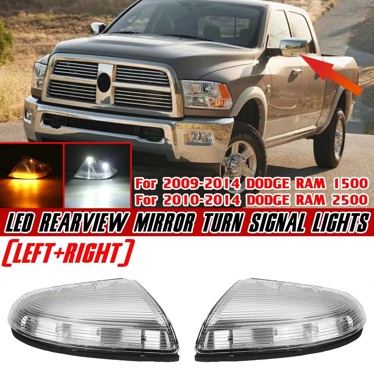 

Pair LED Side Mirror Rearview Lights Turn Signal Light DRL For Dodge Ram 1500 2500 3500 Rear View Mirror Indicator Blinker Lamp