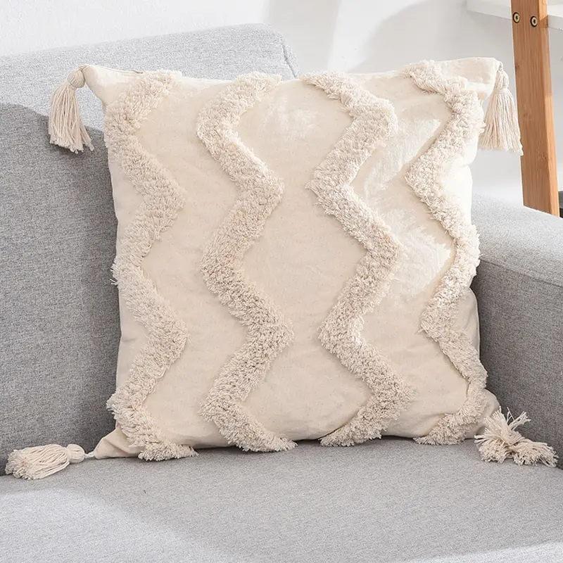 

HMT Tassels Decorative Cushion Cover Beige Sofa Pillow Case Cover 45x 45cm/30x50cm Handmade Home Decoration for living Room Bed