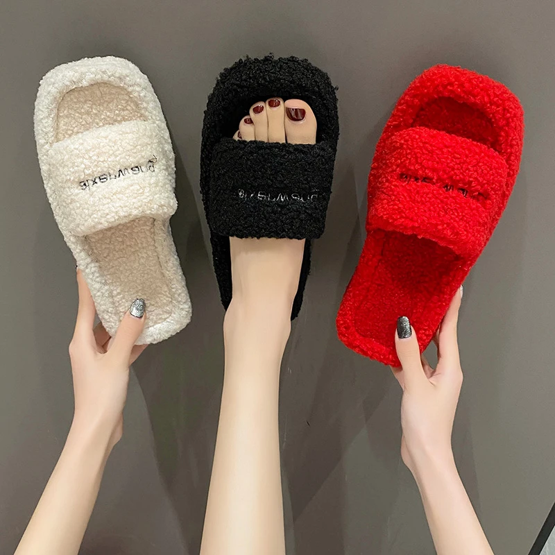 Platform Slippers Women New Fluffy Slippers Women Fashion Wedges Women Shoes Thick Bottom Casual Slippers for Women