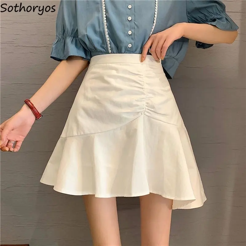 

Skirts Women Folds Designed Seductive Basics Delicate Modern Ladies Spring All-match Vintage Simple Daily Korean Style Leisure