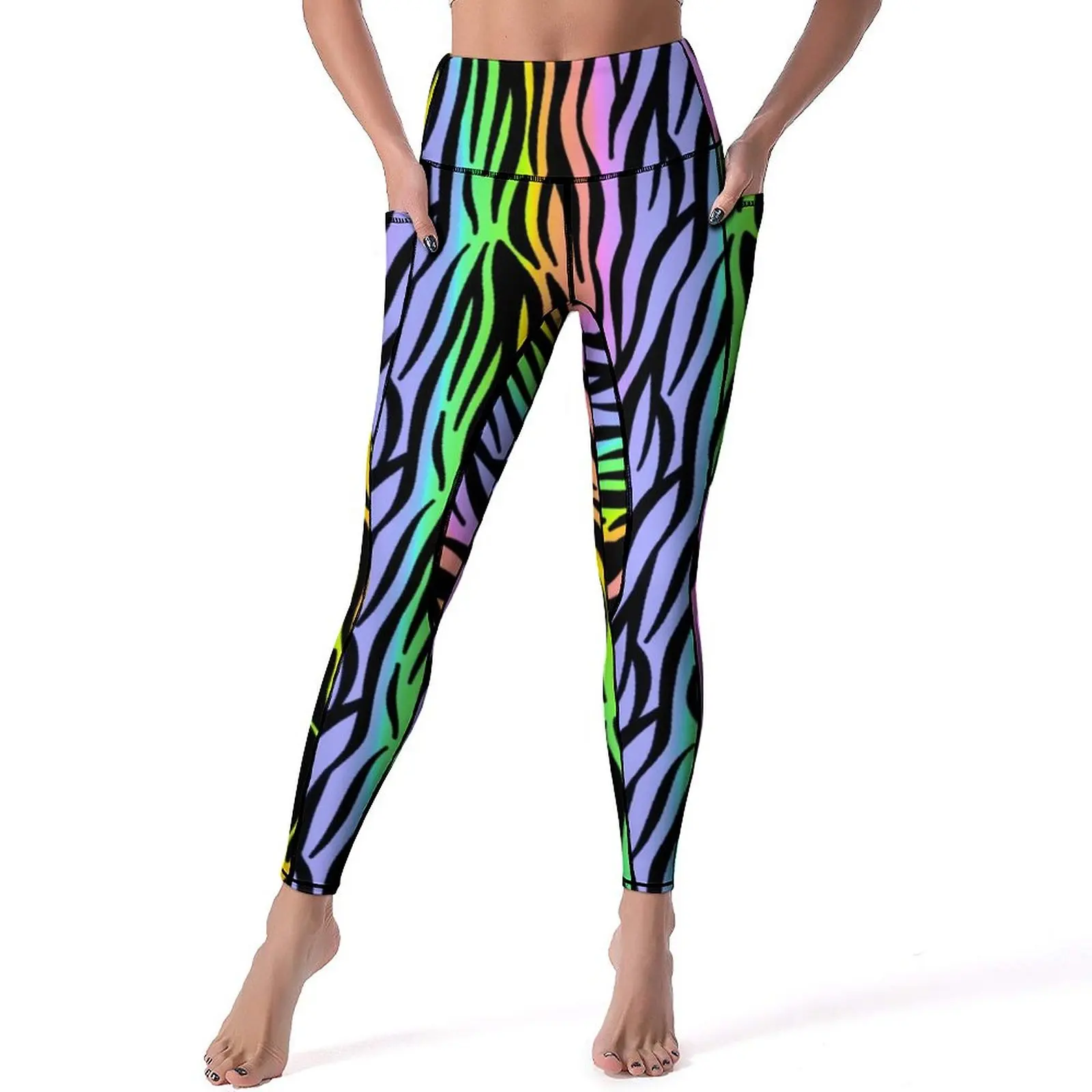 

Rainbow Tiger Print Yoga Pants Sexy Colorful Stripes Pattern Leggings High Waist Gym Leggins Aesthetic Stretch Sport Legging