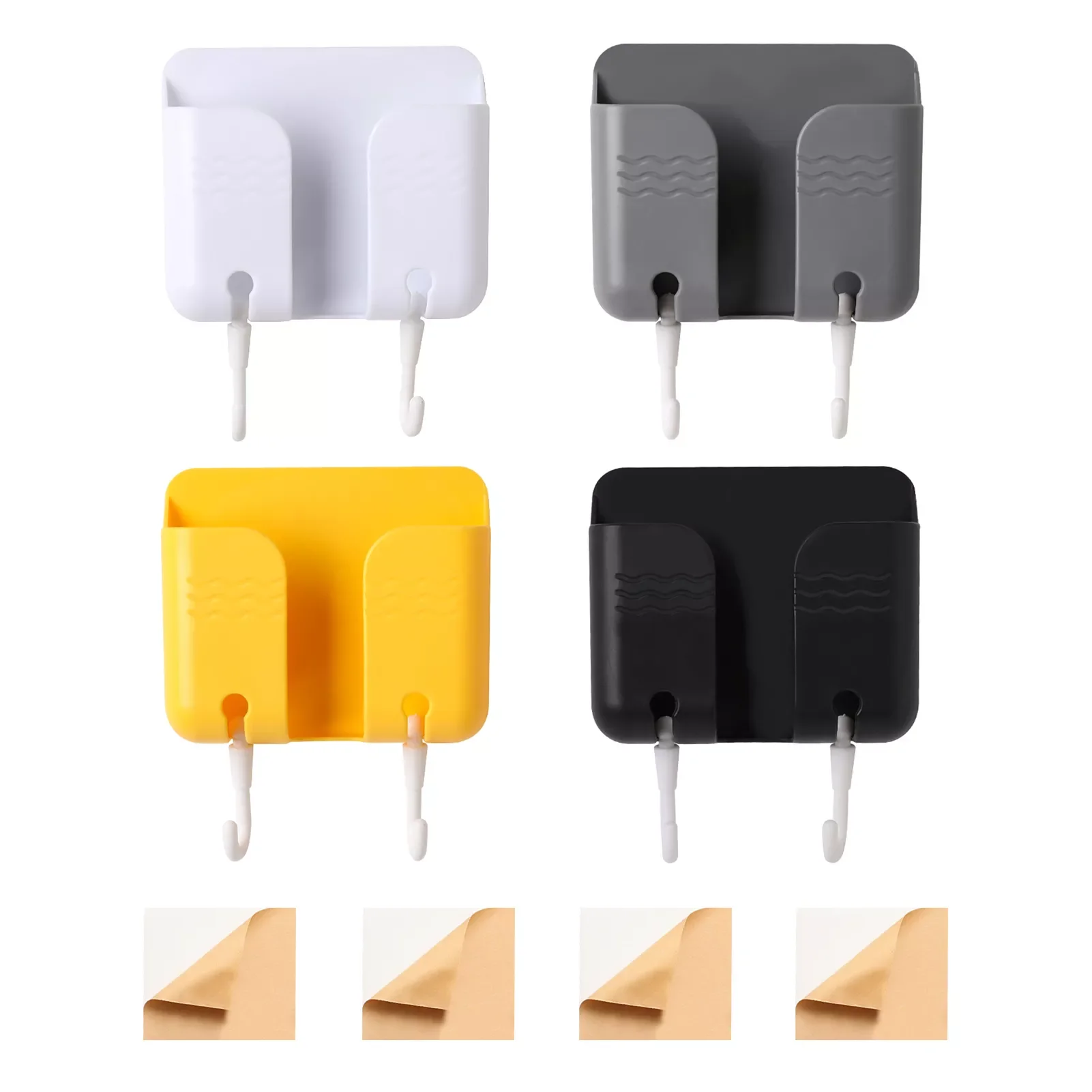 

4pcs Phone Holder Wall Mounted Self Adhesive Organizer Home Office Storage Box Easy Install Space Saving With Hooks Container