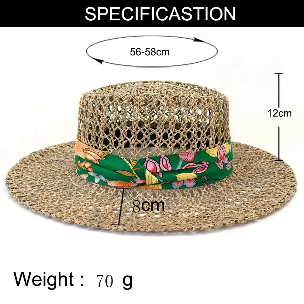

Шляпа женская Соломенная с широкими полями, Панама от солнца в британском стиле, модная пляжная Панама с плоским верхом, для весны и лета