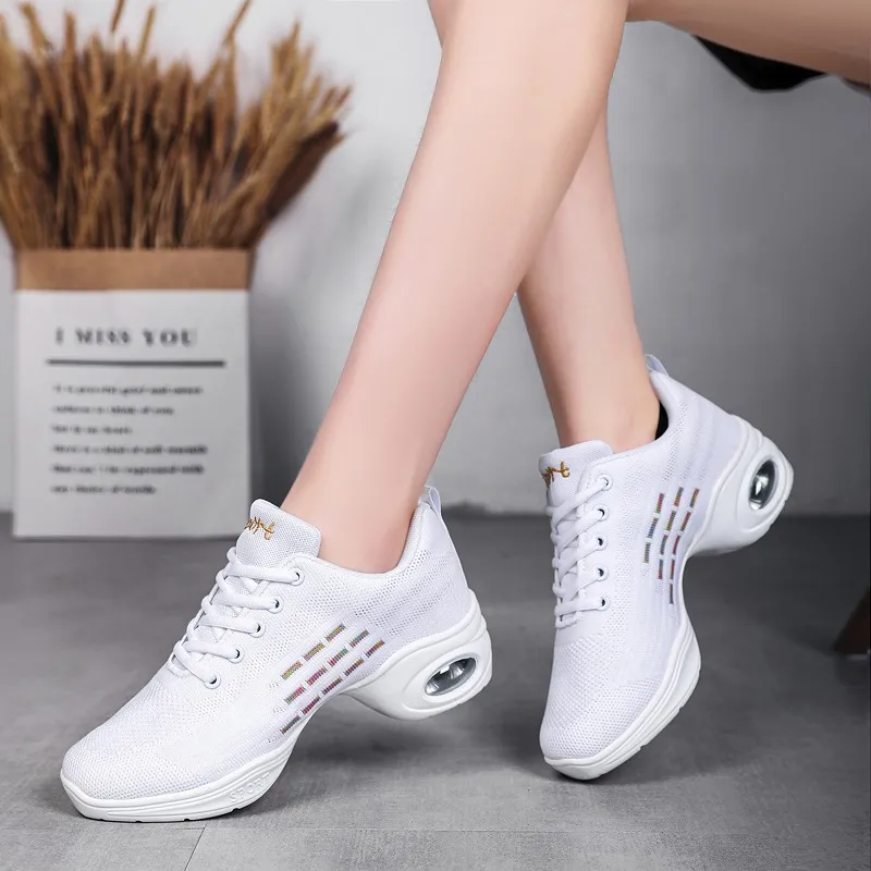 Dance Shoes Women's Walking Shoes Air Cushion White Lightweight Casual Gym Fitness Trainer Breathable Sneakers Black