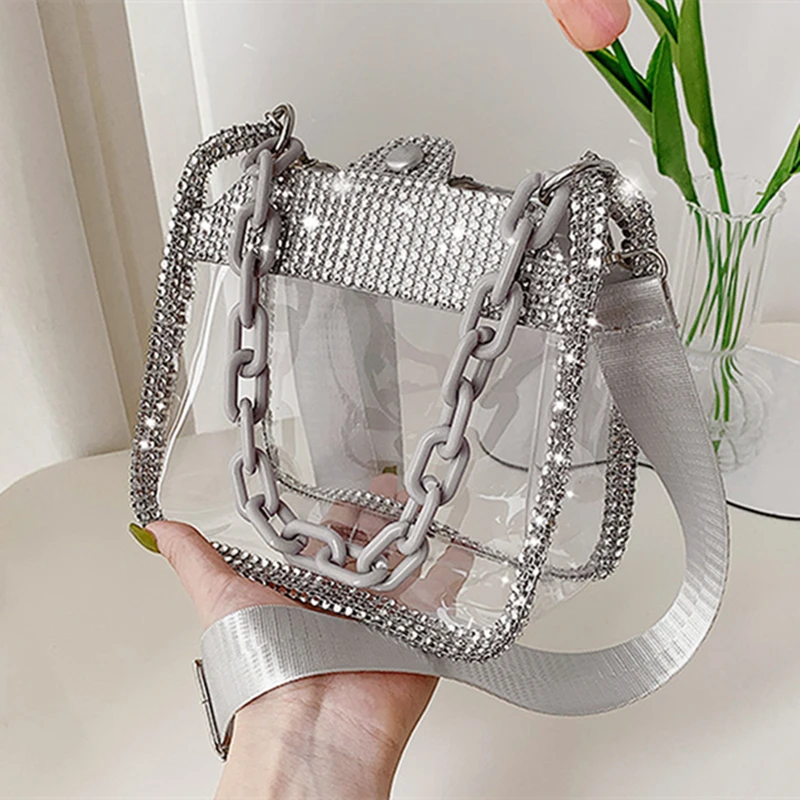 

Женская сумка, искусственная прозрачная сумка из ПВХ, модная летняя блестящая железная сумка, женские толстые сумки на плечо с цепочкой, сумка-тоут