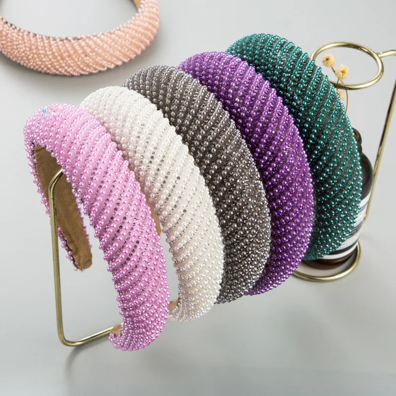 

Korean Solid Sponge Full Pearl Hair Hoop Rhinestone Hairband Headband For Women Girls Trendy Hair Bands Outdoor Hair Accessories