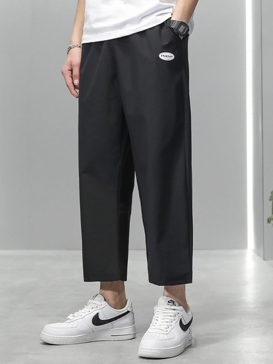 Ice Silk Sweat pants Men's Summer Thin Fashionable Loose Ankle-tied Casual Pants Chubby Short Simple Straight Cropped |
