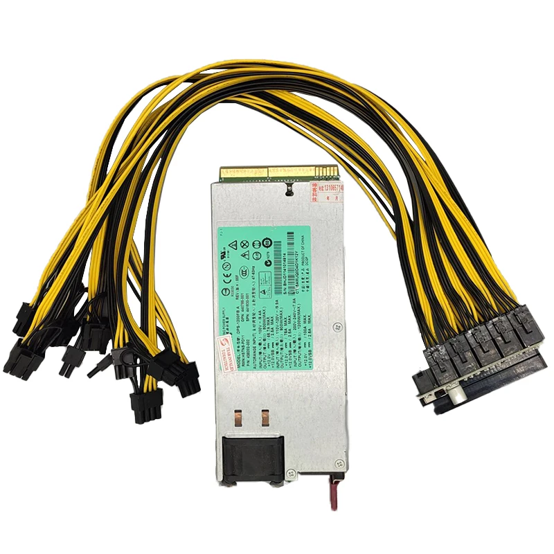 

1200W GPU Mining Power Supply Kit 12Pin Breakout Board, 12pcs PCIe 6Pin to 6+2Pin Power Cable, 1200Watt