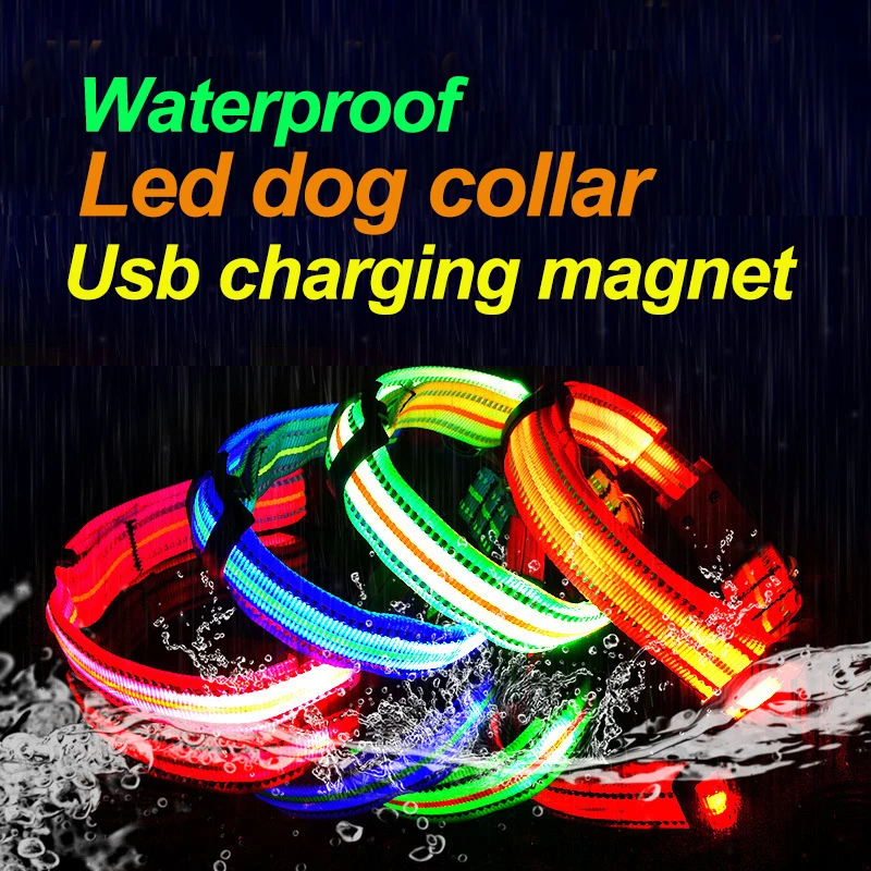

Waterproof Led Dog Collar Swimming USB Rechargeable Light Dog Collar Glowing Reflective Pet Collar for Puppy Large Dog Supplies